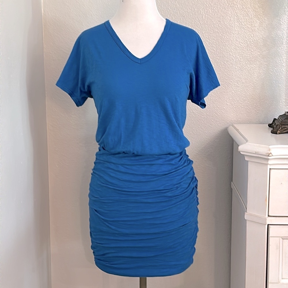 Michael Stars V-Neck Ruched Mini Dress Blue Size‎ XS